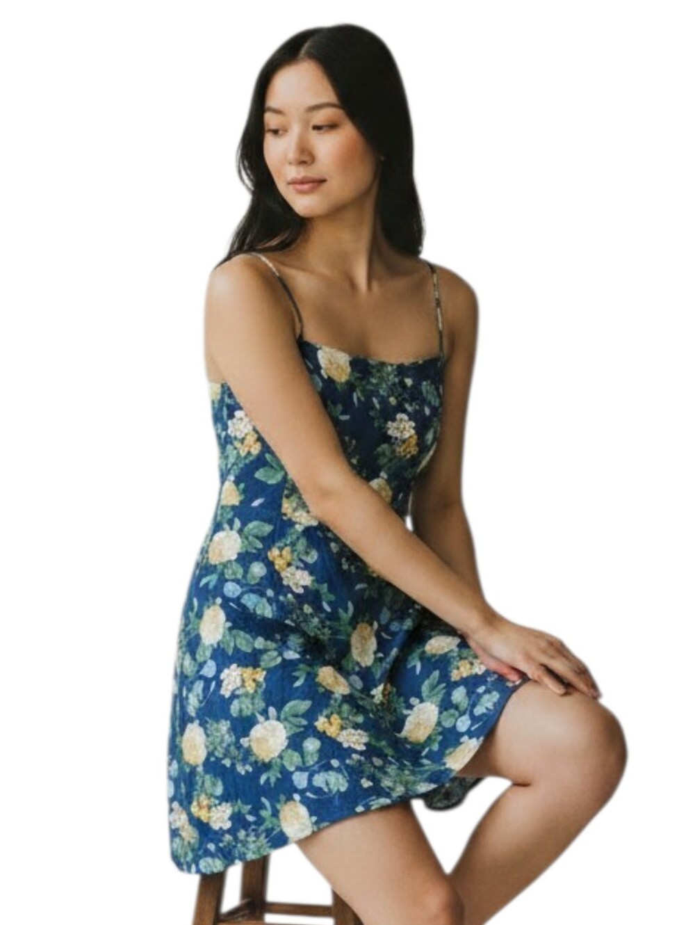 Old Navy Floral Mini Dress Blue Yellow Petite Summer Strappy Size XL Petite New